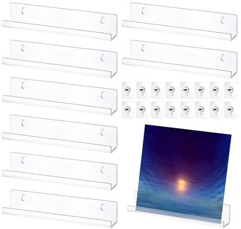 WANDGU 8 unidades de soporte de pared para discos de vinilo: estantería de pared de acrílico transparente de 12 pulgadas, soporte de vinilo para pared, soporte para discos de álbum, estante para