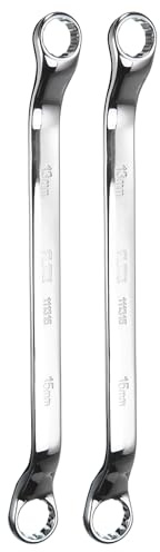 QUARKZMAN 2 Stück 45 Grad Offset Doppel-Ringschlüssel, 13mm x 15mm Metrisch 12-Punkt Torx Doppelringschlüssel Spiegelverchromter CR-V-Stahl Langer Industriestandard für Reparaturwerkzeug