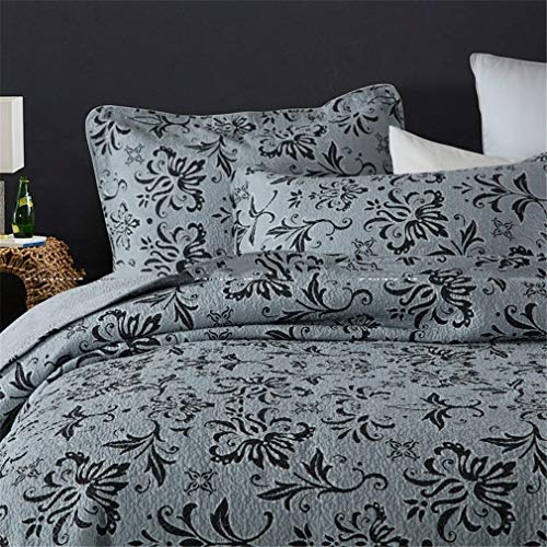 UQACHG Copriletto Trapuntato in Cotone Nero Stampato 3 Camere Biancheria da Letto 230X250Cm + 2 Federe Cuscino 50X70Cm
