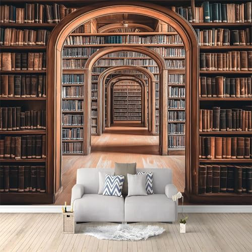 Générique Papier peint panoramique Ancienne bibliothèque porte voûtée 200 x 140 cm - Revêtement mural décoration pour chambre salon - Design moderne intissé - XXL Tableaux Muraux Tapisserie Photo