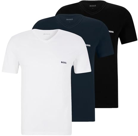 BOSS Herren Classic T-Shirts Kurzarm Shirts Pure Cotton V-Neck 3er Pack, Farbe:Mehrfarbig, Artikel:-984 Navy/White/Black, Größe:2XL