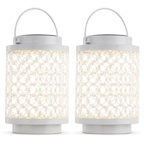 Solarlampen für Außen Gartendeko Laterne orientalische Lampe Solar Laternen für draußen Metall weiß, orientalisch, LED, DxH 13x18 cm, 2er Set