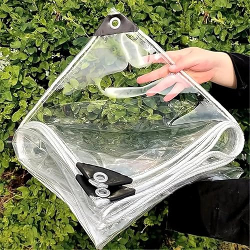 Plane mit Ösen Transparent Nach Maß Outdoor Abdeckplane Durchsichtig 0.35mm Abdeckplane Wasserdicht Klare Abdeckfolie Windschutz für Außenbereich für Camping Vordach Carport Zelt-Transparent