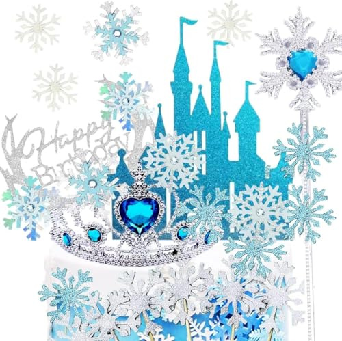 YUEcthynous Set di 25 decorazioni per torte di principessa del ghiaccio, bacchetta magica e corona per torte, decorazione per torte principessa per feste, torte, feste di compleanno, baby shower, 25