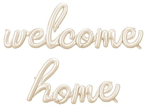 Welcome Home Ballon en aluminium XXL crème satiné - Ballon avec inscription - Environ 260 x 55 cm - Décoration de bienvenue pour retour à la maison, naissance, fête prénatale, pendaison de crémaillère