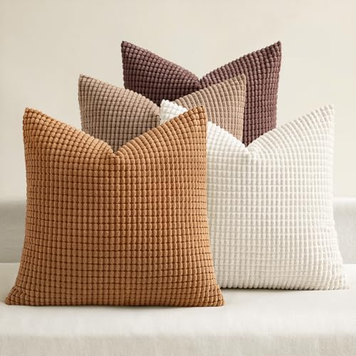 MIULEE Gelb-Braun Dekorative Kordsamt Kissenbezug 40x40 4er Set Sofakissen | Kissenbezüge Dekokissen Kopfkissenbezug Couchkissen Deko Bezug für Sofa Couch Wohnzimmer Schlafzimmer Büro
