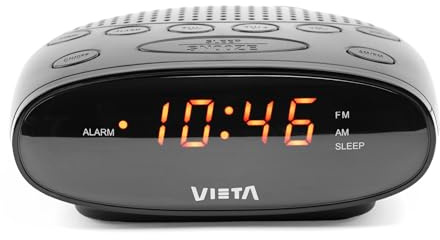 Vieta Pro | Despertador Digital con Radio FM y Altavoz Integrado de Sobremesa para mesita de Noche con Pantalla Display LED Roja con Reloj y Alarma incorporada. Modo sueño y botón Snooze | VHAL100