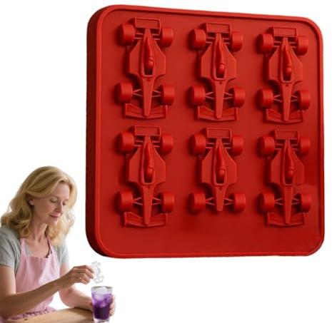 Celuicion Moldes de silicona para helados con 6 compartimentos, molde de coche de carreras reutilizable, utensilios de cocina para enfriar bebidas, congelador, zumo y whisky