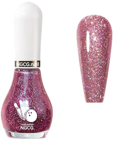 Glitter Nail Varnish - Hot Pink Glitter Nail Polish - Quick Dry Bright Pink Long Lasting Chip Resistant Nail Polish - 7 Days Lasting Shimmering Flash Shinny Polish - No Need Cure DIY Nail Art