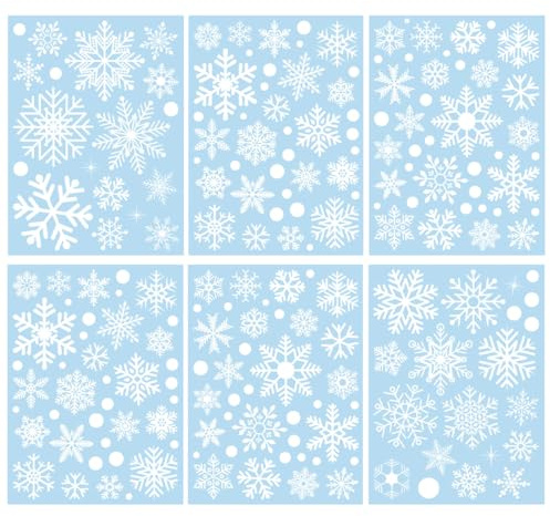 WeddHuis Stickers Noël - 6 pièces Autocollants Réutilisables et Auto-adhésifs, Flocons de Neige Électrostatiques pour Fenêtre, Déco Vitre et Fenêtre Noël, Décoration Intérieure PVC pour Noël (Blanc)