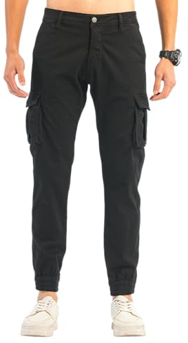 TONY BACKER Pantaloni Cargo Uomo Felpato in Pile Invernale Caldo Trekking Elasticizzato Multitasche 1639 (IT, Misura del girovita, 46, Regular, Regular, Nera)