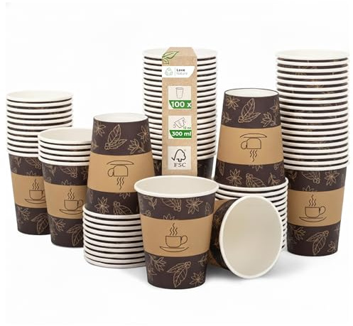 Love Nature Kaffemugg to Go 250 ml (10 oz) – pappersmugg, 50 stycken – Coffee to go-kopp, engångsmugg för servering av kaffe, te, varma och kalla drycker