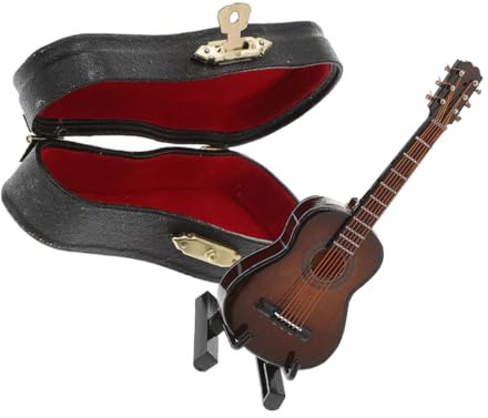 ZUNOXAZ Chitarra in Miniatura Classica 8Cm Colore Caffè Supporto Stabile Giocattolo per Decorazione Scena Paesaggio Casa delle Bambole