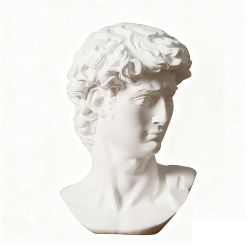 Fhlprte Bust Statue,Michelangelos David Statue,6 Inches 15 cm Marble Resin,Classic David Bust Statue for Home Ornament Office Bookshelf Decor Sketch Practice DIY Art Gift David (Stil-1)
