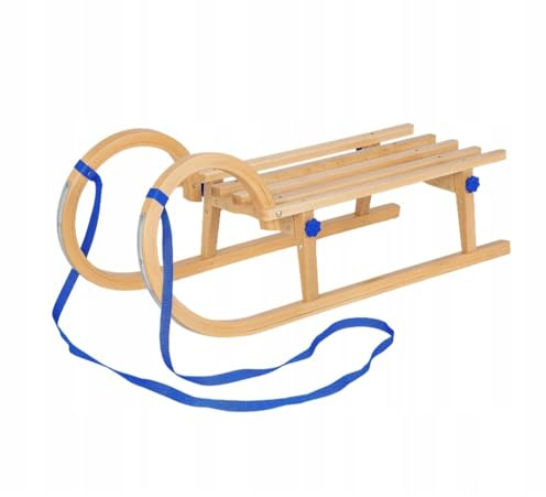 INDUSTORM Holzschlitten, Schlitten aus Buchenholz für Kinder & Erwachsene, Kinderschlitten, Metallverstärkungen, Vintage Hörnerschlitten & Weihnachtsschlitten TOSIA Ovale Kufen, Klappbar