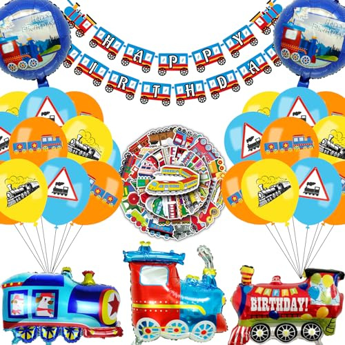 Ezydka Tåg, födelsedagsdekoration, ballong med stora röda dragballonger, trafik latexballonger, Happy Birthday-banderoller, tårta topper för tåg, dekoration, födelsedag, tema, festdekoration