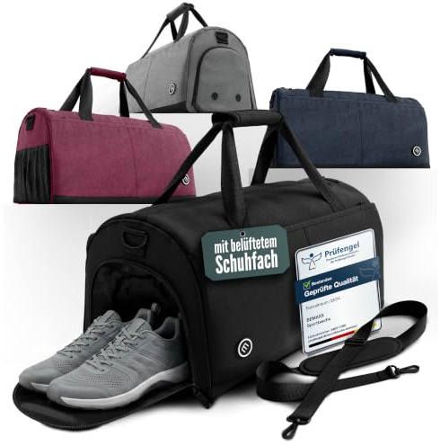 bemaxx Bolsa Deporte Hombre Mujer Bolsas de Viaje con Compartimento para Zapatos y Ropa Mojada | Bolsa de Entrenamiento Deportiva Fitness Gym Gimnasio Natación Piscina Duffle Bag Travel | 50 L, Negro