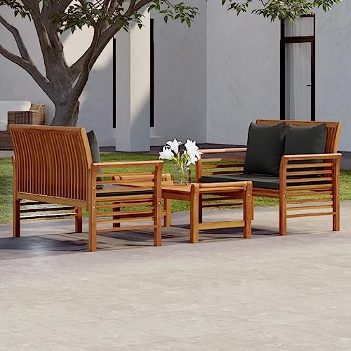 zylophax Set di 3 mobili da giardino con cuscino in legno di acacia massiccio, resistente alle intemperie, set da esterno con tavolo e tappezzeria, balcone lounge mobili per giardino e terrazza