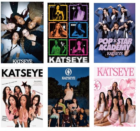 KOWASO 6 Blätter Kpop Korean Coole Poster Aufkleber, Katseye-Poster Girl Group Music Posters Schlafzimmer-Dekor, Poster für Teenager Schlafzimmer Raumdekoration, 34.5 * 24CM
