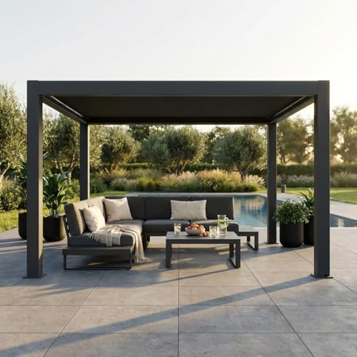 BS COM Pergola Bioclimatica in Alluminio con Lamelle Orientabili 400x400 - ELUNMIRA Grigio Scuro