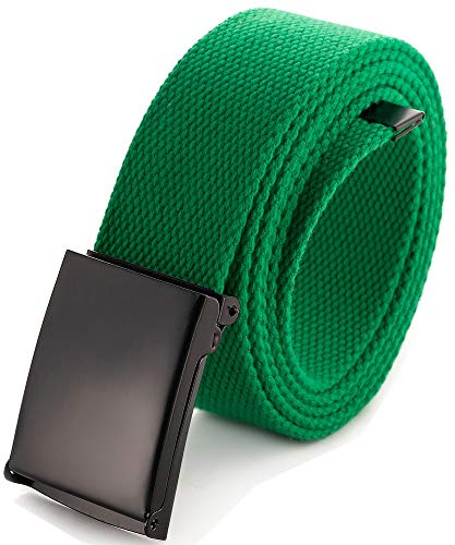 Cut To Fit Canvas Web Belt Size Up to 52inch with Flip-Top Solid Black Military Buckle (Green)(Size: Cut to One size)