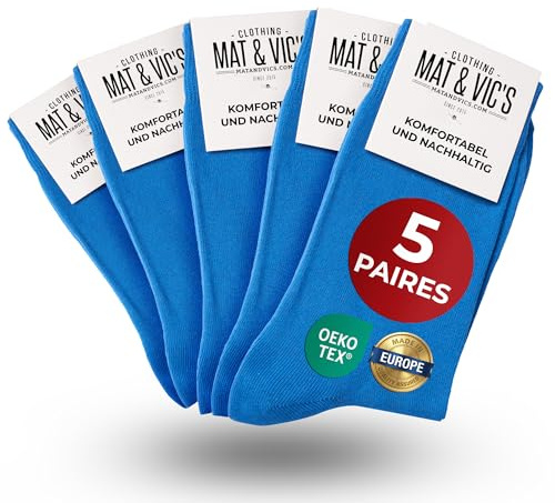 Mat & Vic’s Calcetines media pierna – Fun Blue, 35-38, 5 pares