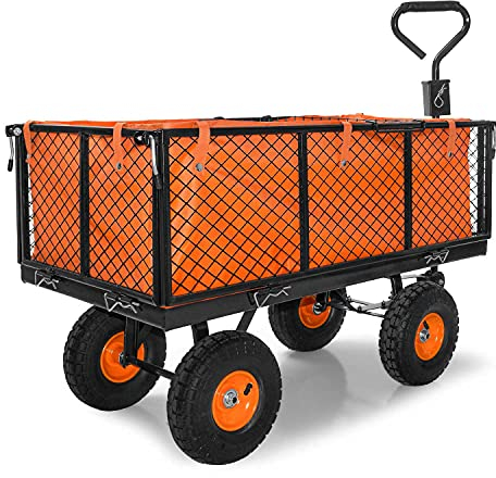 BOUDECH® Carro para jardín con Ruedas Carga máx de 550 kg Carretilla de jardín con Lona extraíble Transporte fácil con Rejilla Adicional