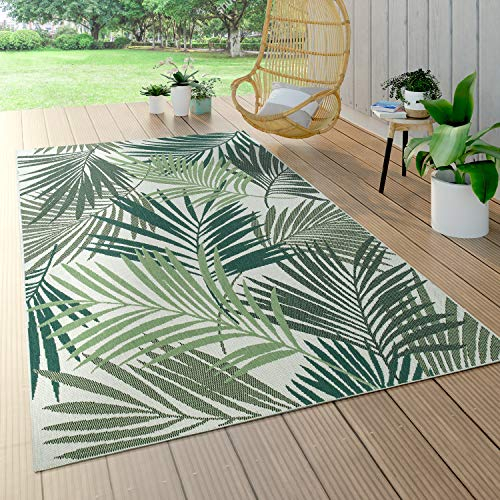 Paco Home Alfombra Interior Y Exterior De Tejido Plano Jungla Diseño Floral Palmeras Tallado Verde, tamaño:160x230 cm