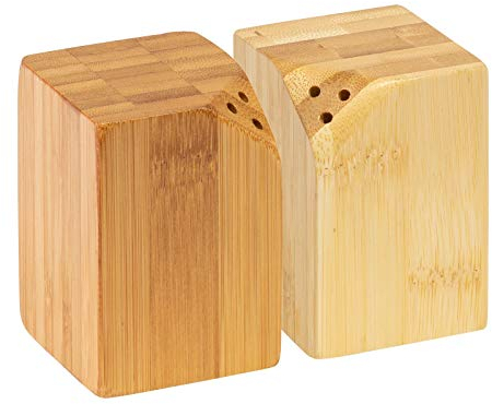Westmark Juego de salero y pimentero, 2 piezas, Cuadrado, Magnético, Capacidad de llenado: 20 ml cada uno, Bambú, Tapas + Friends, Marrón claro, 70042270