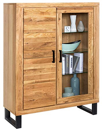 Möbel-Store24 Vitrine Glastür Wildeiche teilmassiv Natur geölt Tiara 110 cm K2342