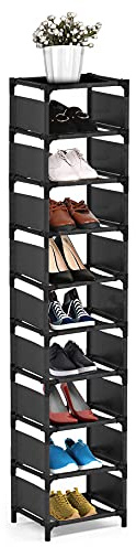 isightguard Narrow Shoe Rack, 10 Tier for Closet Entryway Tall Slim Vertical Shoe Rack for Small Spaces Shinky Shoe Organizer Space Saving Corner Shelf Shoe Tower