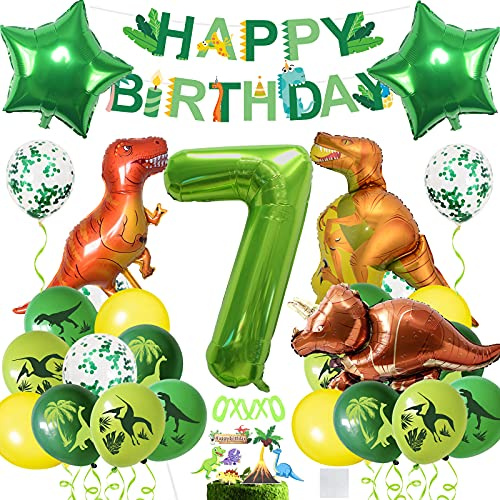 Dinosaurier Geburstagdeko Kit,Dino Luftballons Geburtstag 7 Jahr, Riesen Folienballon Zahl 7,Geburtstag 7 Jahr Junge,Dino Ballons Geburtstag Deko,Dino Kindergeburtstag Deko