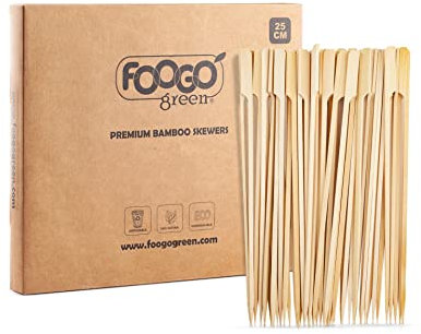 FOOGO Green 150pcs Large 25cm, Bamboo Skewers, FSC® Certified, Sturdy Eco-Friendly Wooden, Barbecue, BBQ & Kebabs Skewers, Fruit Picks, Cocktail Sticks, for Camping, Parties and Wedding