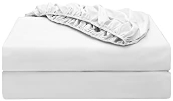 2-Pack Pure Cotton Twin XL Fitted Sheet for Adjustable Bed Split King, 600 TC 16 Deep Pocket Egyptian Cotton Fitted Sheet (2pcs, Twin XL, White)