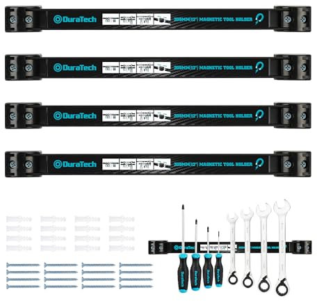 DURATECH 12 Magnetic Tool Holder Set, 4* Heavy Duty Magnetic Tool Holder Strip, Professional Space-Saving Magnetic Tool Holder Strip for Storage Spanner, Screwdriver, Pliers, Max Weight 27kg