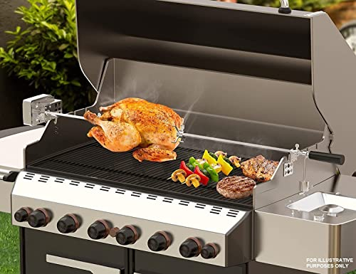 CosmoGrill Rotisserie Spit Grill Skewer Battery Powered Motor for Gas Barbecue (Platinum 6+2 & Premium Black 6+1)