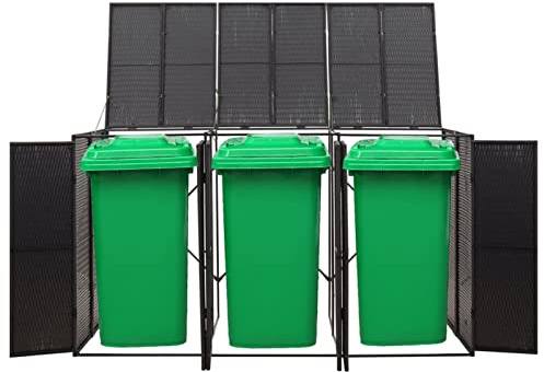 Tidyard Mülltonnenbox für 3 Tonnen Mülltonne Müllbox Mülltonnenverkleidung Müllcontainer Gerätebox Schwarz 207x80x117 cm Poly Rattan