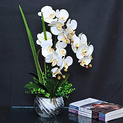 Fiore Artificiale in Vaso Orchidea Phalaenopsis Composizione di Fiori Artificiali,Orchidee in Finta Pu con Vaso di Vetro,Decorazione Centrotavola per Tavolo da Pranzo per Matrimoni