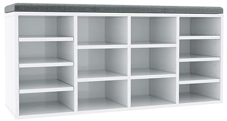 SUNXURY Schuhschrank mit Sitzbank, Schuhregal mit Stauraum, grau gepolsterter Sitz und Schuhablage für den Flur, Schlafzimmer und Eingangsbereich 103,5 x 30 x 48 cm