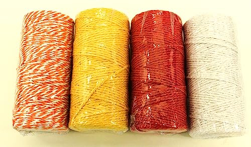 CaPiSo 4x100m Baumwolle 2mm Bäckerschnur Baumwollkordel Küchengarn Kordel Bäckerkordel Bindfaden Baumwollschnur Weiss-Gelb-Rot-Orange