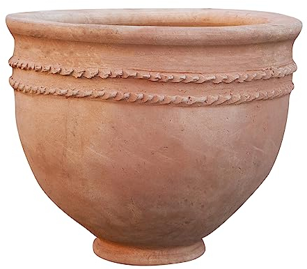 BISCOTTINI Vaso in Terracotta artigianale 65x65x56 cm - Vaso da Esterno e Interno rotondo - Vasi Decorativi Grandi - Vasi per fiori Esterno - Fioriera per piante Terracotta - Fioriera balcone - Anfora