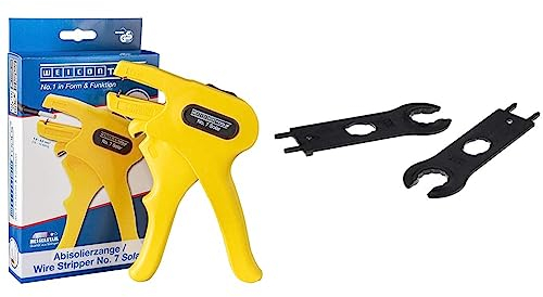 WEICON TOOLS Abisolierzange No. 7 Solar | Abisolieren und Entmanteln von Solarkabeln und Photovoltaikkabeln & Stäubli MC4 Schlüssel Spanner Set (Montage-Werkzeug für MC4-Stecker) 2 Stück