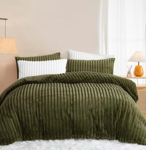 Lanqinglv 2er Set Kissenbezug 40x80cm Plüsch Biber Flanell Flauschig,Grün | ÖKO-TEX Zertifiziert,für Allergiker,Flauschig Zierkissenbezug Kissenhülle Winter Kopfkissenbezug Set mit Reißverschluss