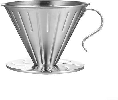 Tasse à filtre conique en acier inoxydable - Pour café - Lavable - Avec trou de filtre rond en bas - Pour la maison et le bureau