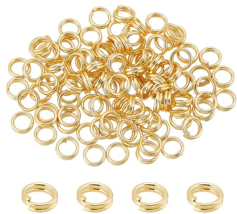 BENECREAT 100 Pcs Anneaux de Saut Ouverts en Laiton Plaqué Or Véritable 18K, Anneau Torique en Métal de 6mm, Connecteur Doré, Double Anneau Fendu pour Bracelets, Colliers, Boucles d'oreilles et Bijoux
