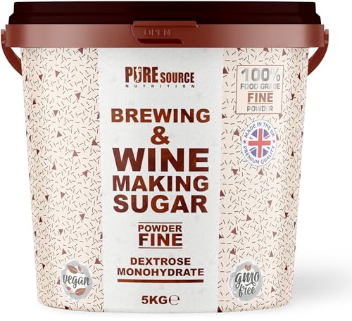 Brewing Sugar 5KG Glucose Powder Bucket Home Brew Beer, Lager, Cider, Wine, Spirits Kits, Beer Brewing, Wine Making Sugar Dextrose Monohydrate Powder by Pure Source Nutrition