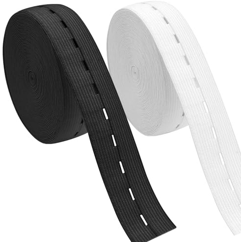 2 rullar gummiband 14 m med knapphål för sömnad