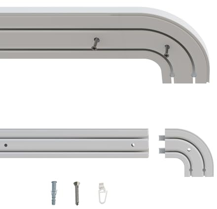 GARDINEUM - 2-läufige Gardinenschiene, Vorhangschiene aus Kunststoff, vorgebohrt, Komplettset mit Zubehör, bis 2 m erhältlich (3,60 m (2 x 1,80 m + Verbinder))