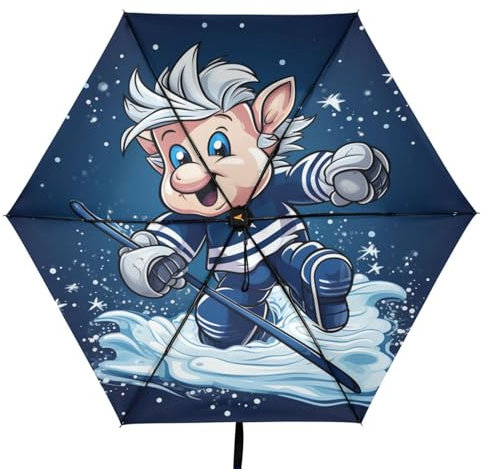 Linnyio Cartoon Hockey Einhorn Taschenschirm, UV-Schutz, Kompakter Reiseschirm, Sonnenschutz für Jungen und Mädchen