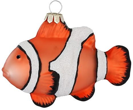 Christbaumschmuck Glas 10,5cm - Clownfisch Figur zum Aufhängen - handbemalt - Weihnachtsbaum Anhänger für Weihnachten - Christbaumanhänger & Weihnachtsbaumschmuck - Tiere Fisch Orange